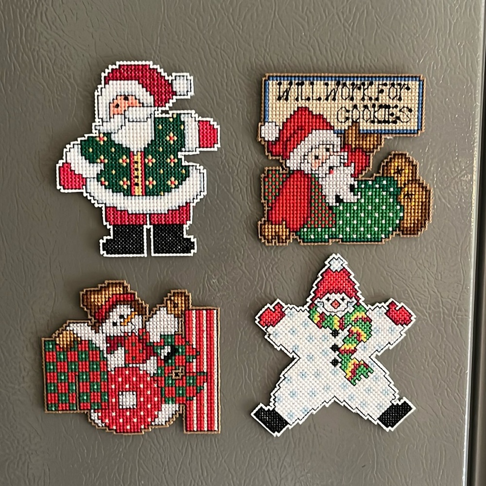 Christmas Magnets (4) - Cross stitched